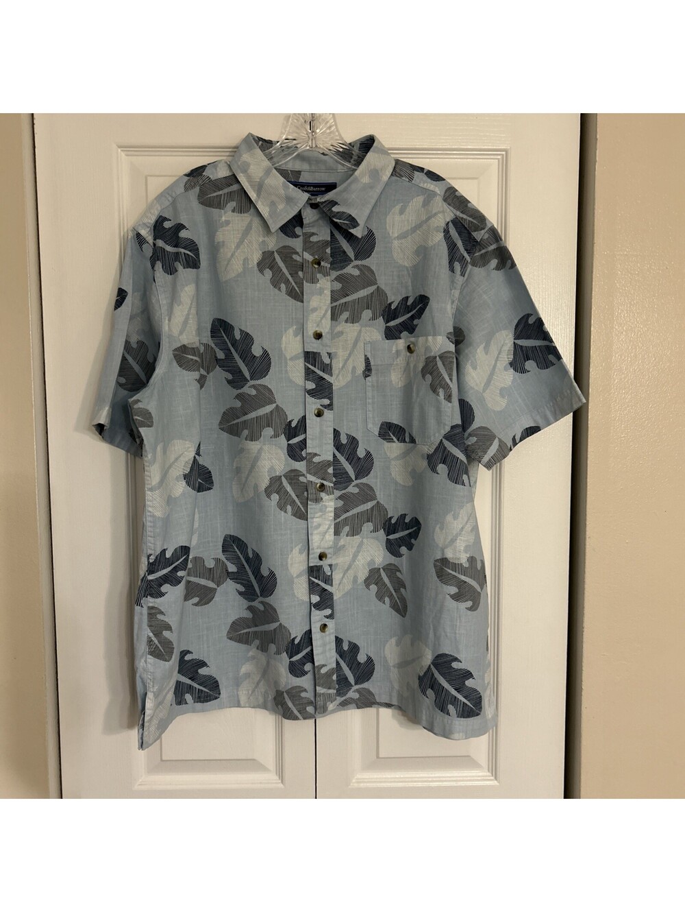 Croft & Barrow Hawaiian Shirt Men’s XL Blue Topical Leaf Beach Short Sleeve